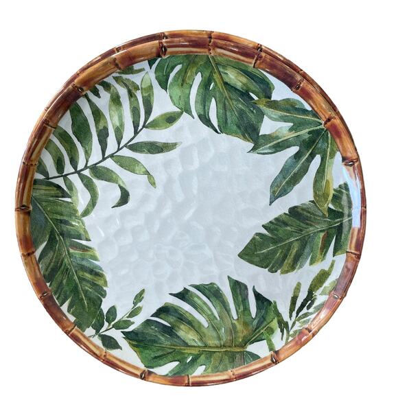 BUNGALOW Tropical Bamboo Banana Leaf Melamine 11" Dinner Plate Set of 8 NEW - Picture 1 of 10